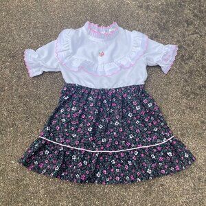 Vintage 80s Elm Hill Floral Prairie Dress Lace Trim Sz Girls 4T